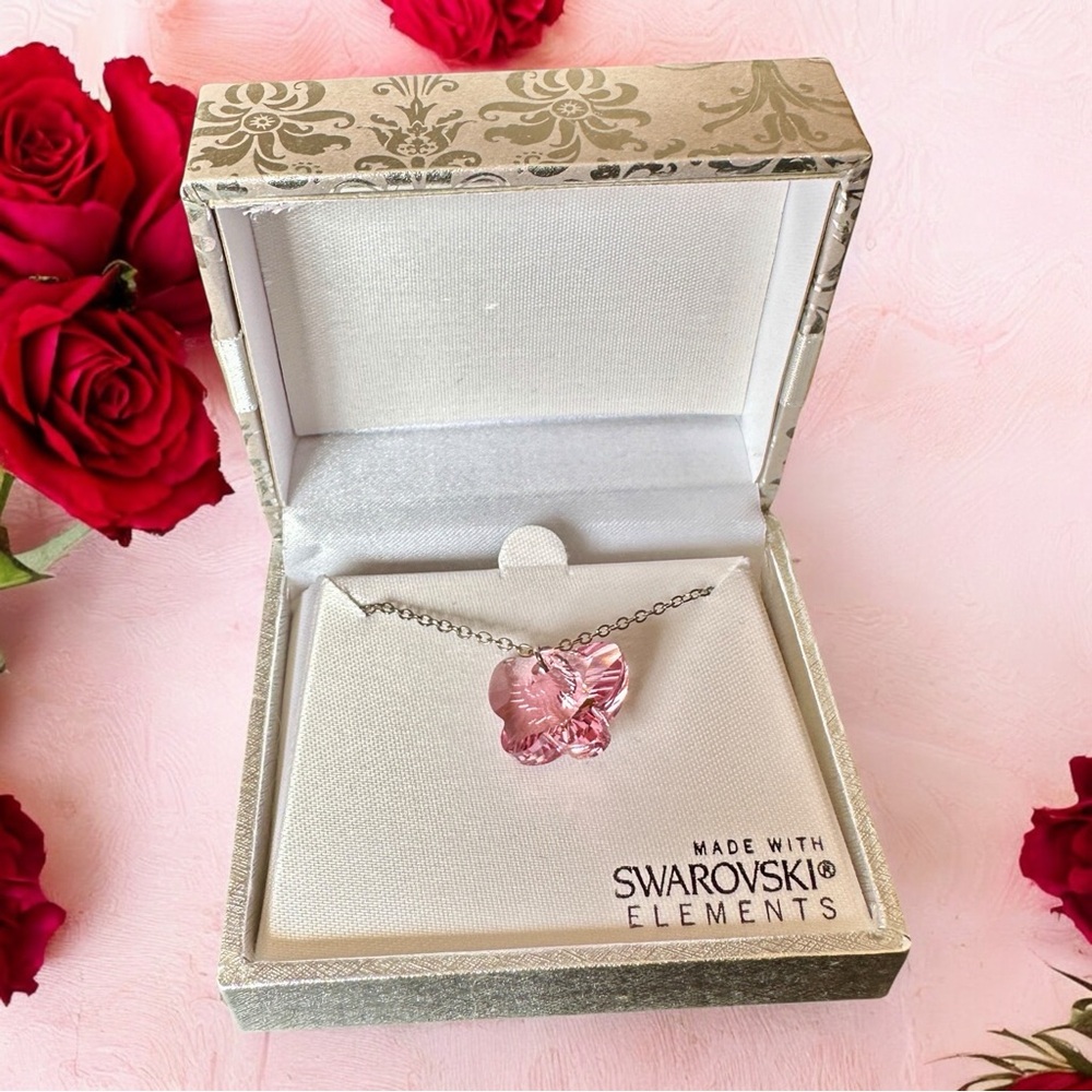 Swarovski Pink Crystal Butterfly Necklace